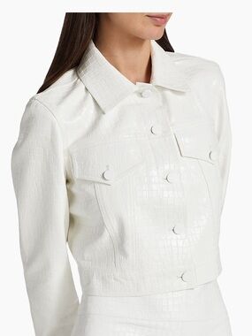 Alice + Olivia White Croc-Embossed Jean Jacket